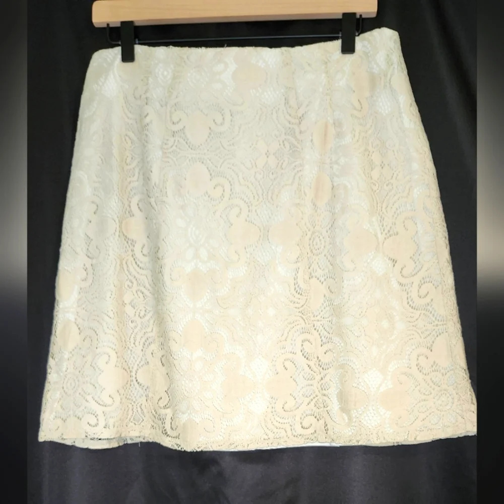 Beige Ivory Womens Lace Overlay Mini Skirt Size 8 Beige Dainty Sorority Rush